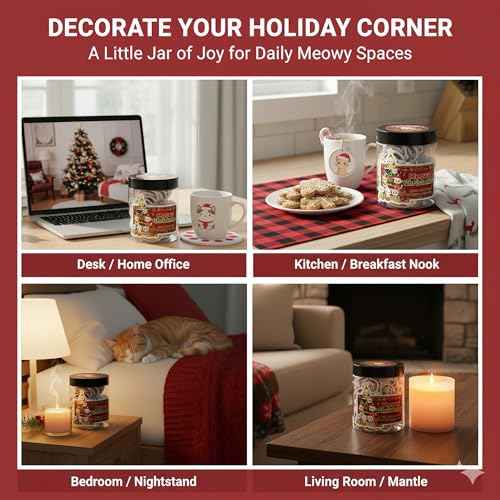 Positive Cat Christmas Jar with 60 Affirmation Cards, Cat Lover Gifts for Women Friends Sisters Teens, Ornament Decorations, Stocking Stuffers, Cat Christmas Tree Gifts, Cat Advent Calendar