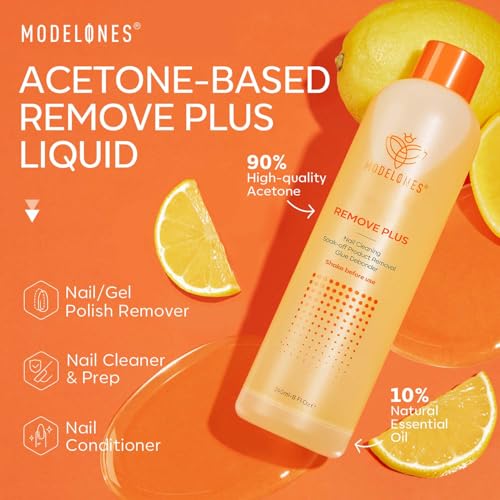 Modelones Acetone Nail Polish Remover, Professional Gel Polish Remover, Nail Glue Remover Natural Formula with Jojoba Oil for Nail Moisturizing & Care, Acrylic Dip Powder Remover(8 FL.Oz.), Lemon