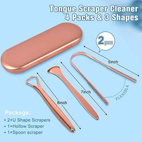 MORGLES Copper Tongue Scraper, 4Pcs Tongue Scraper with Case Medical Grade for Adults