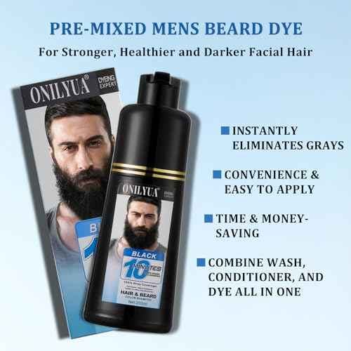 Men¡¯s Beard Dye Black in 10 Mins, Instant Beard Color for Men Gray Mustache & Beard Coverage, 3 in 1 Long Lasting Beard Dye Shampoo, Gifts for Men Dad, Quick & Easy to Use