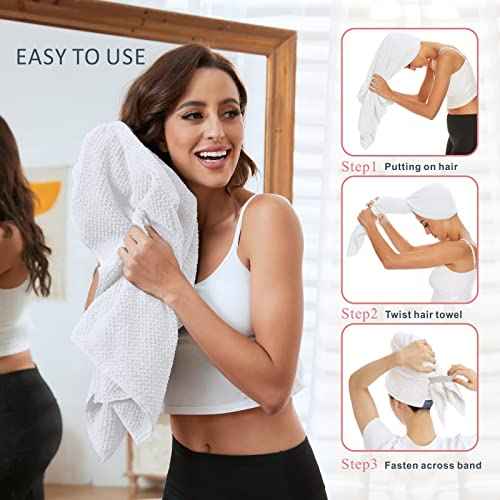 Large Microfiber Hair Towel Wrap for Women, Anti Frizz Drying Towel, Fast Dry Turban Wet Hair, Long, Thick, Curly Super Absorbent Soft Towels - White