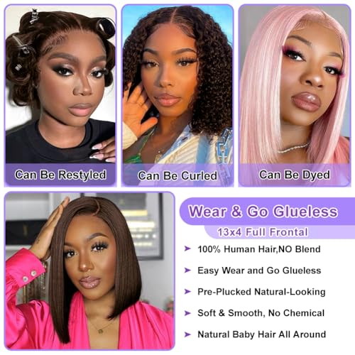 Dark Brown Bob Wig Human Hair 13X4 Lace Front Wigs Human hair 180% Density Short Straight Frontal Bob Wig Pre Plucked for Women HD Transparent Lace Frontal wigs With Baby Hair Dark Brown Color 16 Inch