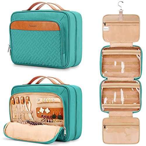 Travel Hanging Toiletry Bag for Women, Cruise Ship Essentials, with Jewelry Organizer, Extra Large Makeup Dopp Kit, Waterproof Cosmetic Bags, Toiletries Kit Set with Trolley Belt, Blue