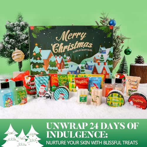2025 Limited Edition Advent Calendar Christmas Hand Cream Gifts Sets for Women, 24pcs Spa Gift Set, Bubble Bath, Body Scrub, Shower Gel, Body Lotion, Soap, Loofah, Christmas tree bath bomb