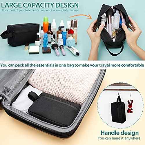 Travel Toiletry Bag for Women and Men, Water-resistant Shaving Bag for Toiletries Accessories, Foldable Storage Bags with Divider and Handle for Cosmetics Toiletries Brushes Tools