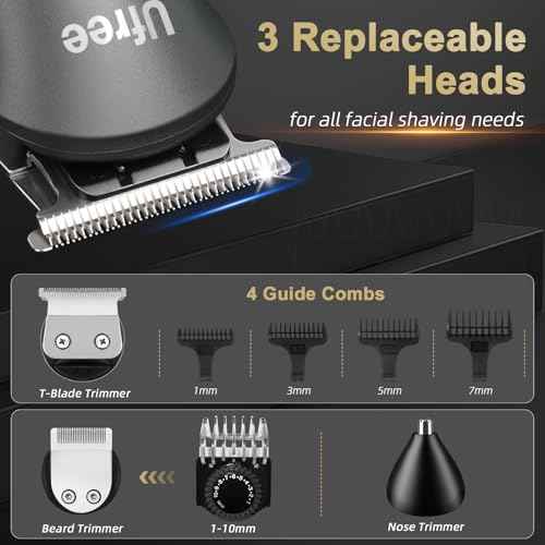 Ufree Beard Trimmer for Men Professional with Hair Clippers, Barber Clippers and Trimmers Set, Electric Razor Shavers for Men, Cordless Mens Grooming Kit for Nose, Ear, Face, Hair, Gifts