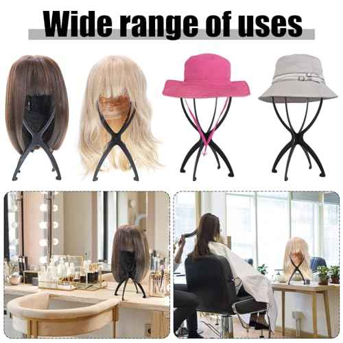 obeoby Wig Stand, Portable Wig Holder Wig Head Stand for All Wigs Travel Wig Hair Stylist Gifts for Women(black (2 pack))