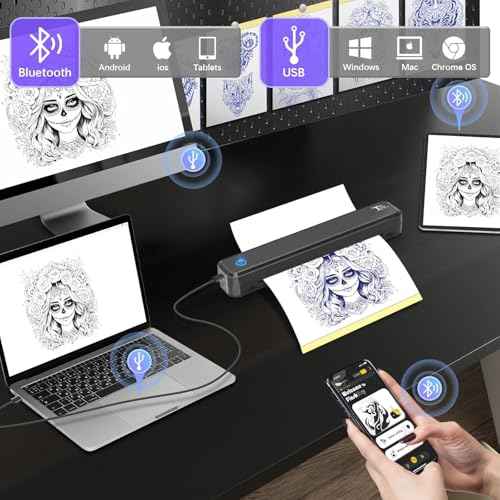 Joyzan 2025 New Upgraded Tattoo Stencil Printer, Wireless Thermal Tattooing Transfer Printer 20pcs Paper Bluetooth Portable Inkless Printing Machine Kit Anti Wrinkle Artist Beginner Tablet Phones PC