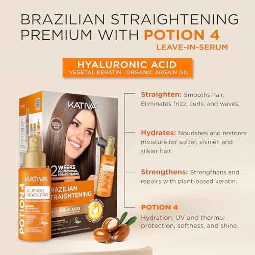 Kativa Brazilian Keratin Straightening Treatment with Hyaluronic Acid and Premium Serum ? 12 Weeks Formaldehyde-Free Smoothing Treatment. All Hair Types.