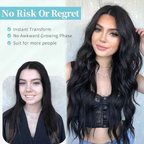AISI HAIR Black Wig for Women, Long Wavy Lace Hairline Middle Part Synthetic Heat Resistant Wig for Daily Party-26 Inch