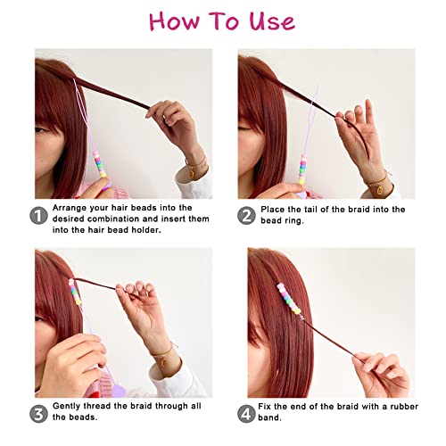 1008 Pcs Hair Beads Set with Hair Styling Tool, 500Pcs Pony Beads, 500Pcs Small Elastic Rubber Bands, 1Pcs Rattail Comb, 2Pcs Duckbill Clips, 5Pcs Quick Beaders for Kids and Girls Hair Braids