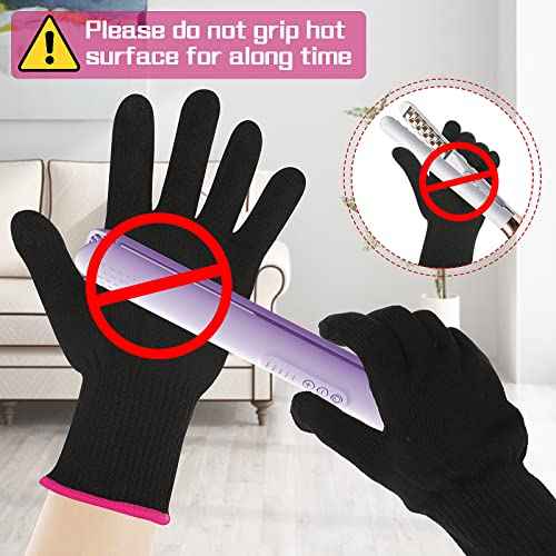 2 Pair Heat Resistant Gloves for Hair Styling Professional Hot Hand Gloves Heat Protection Flat Iron Gloves Pink Edge Heat Press Sublimation Gloves for Women Curling Wand Styling Tool