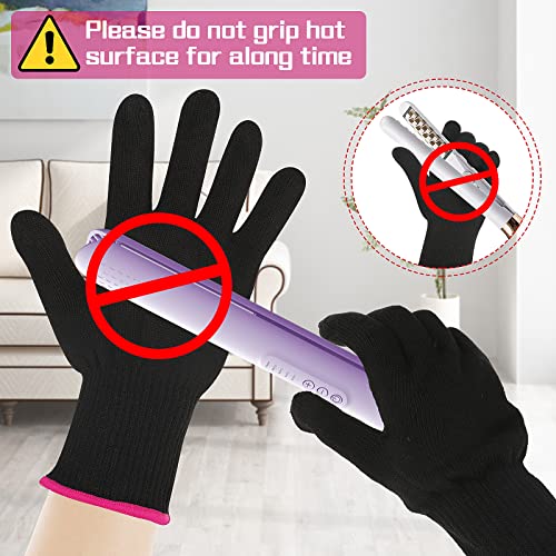 2 Pair Heat Resistant Gloves for Hair Styling Professional Hot Hand Gloves Heat Protection Flat Iron Gloves Pink Edge Heat Press Sublimation Gloves for Women Curling Wand Styling Tool