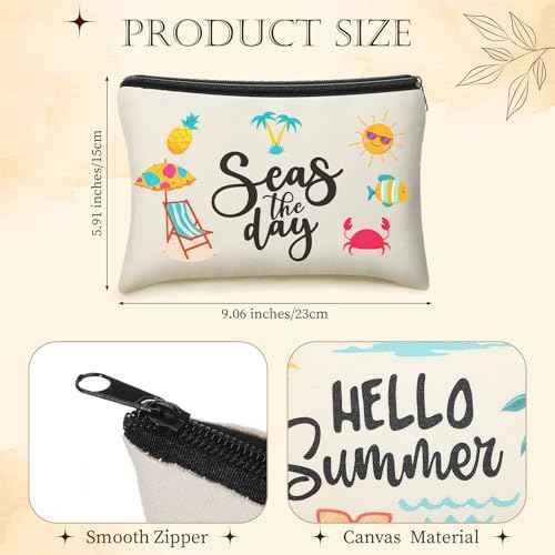 Kacctyen 16 Pcs Christmas Makeup Bag Gifts Bulk Cosmetic Bag with Zipper Santa Snowman Red and Green Travel Make up Pouch Portable Storage Pouch for Women Xmas Party Accessories(Summer)