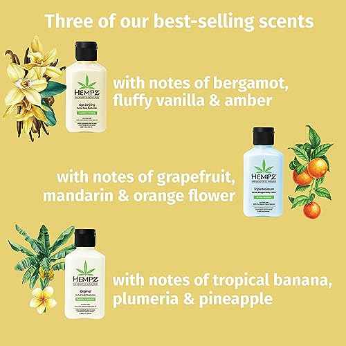 Hempz Healthy Hydration Triple Moisture, Age Defying, & Original (2.25 Oz, 3-Pack) Body Moisturizing Lotion Gift Set ? Mini Scented Travel Cream Skin Care for Women & Men, Made with Shea Butter