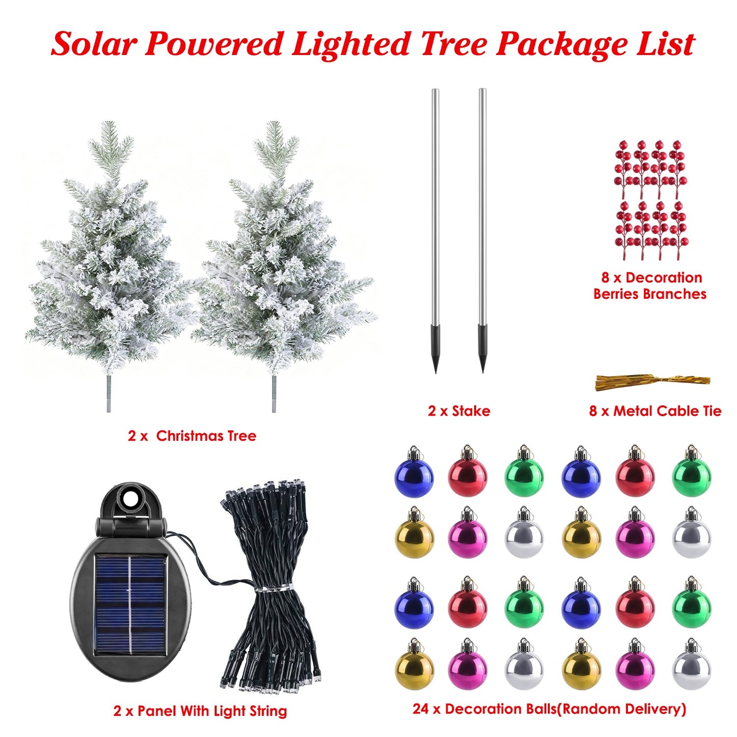 Solar Powered Lighted Christmas Tree Urn Filler with Berries & Decor Balls