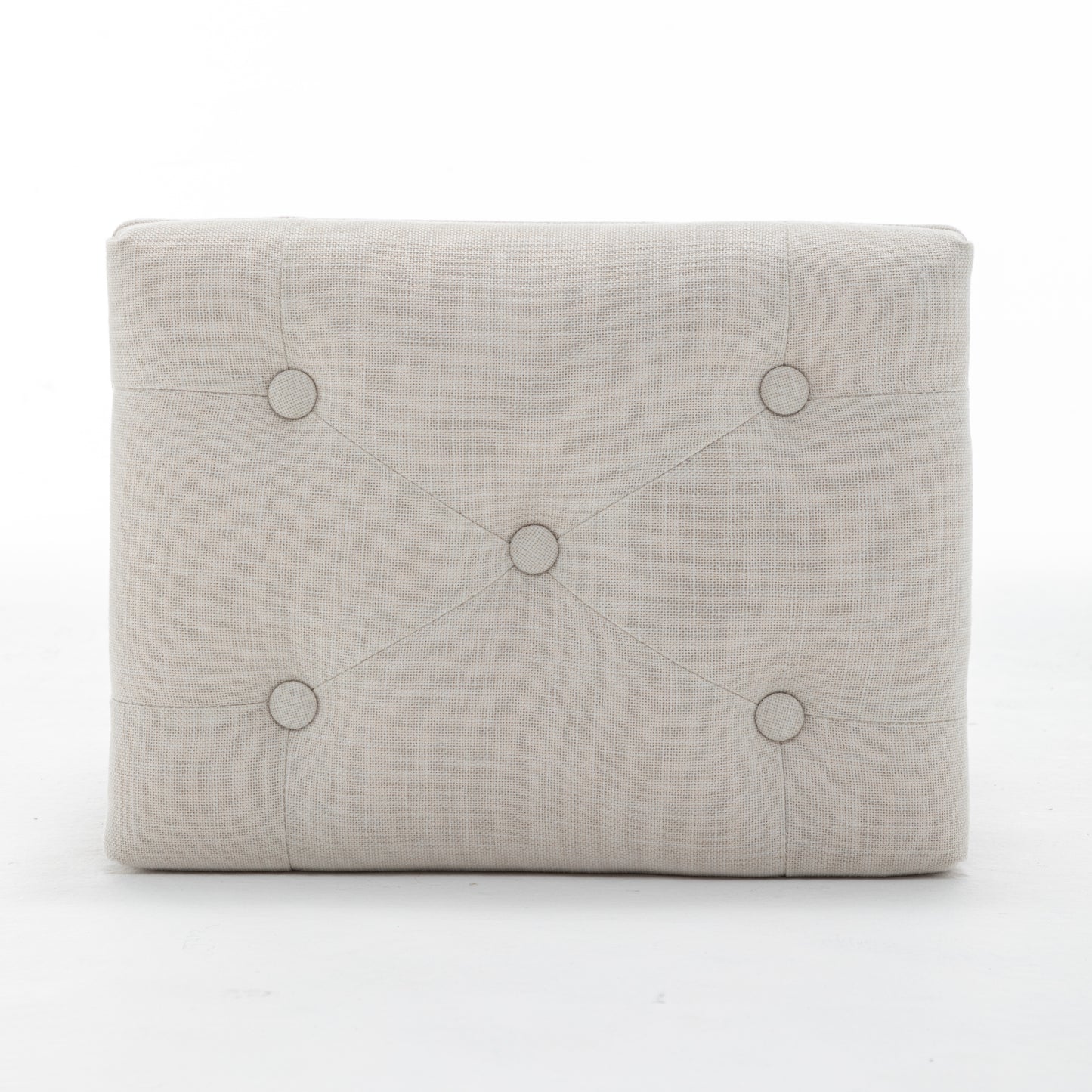 Tufted Vanity Stool with Linen Upholstery and Solid Wood Legs - Beige