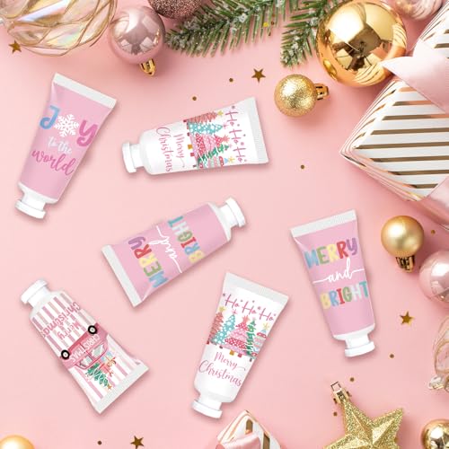 50 Pcs Christmas Hand Cream Set Christmas Hand Lotion Bulk Travel Size Winter Scented Hand Lotion for Women Mom Girls, Unique Christmas Stocking Stuffers (Pink)