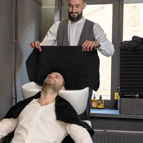 Salon Towels 24 Pack, Microfiber Barber Towels Bulk, (16x29 inches) Hair-Drying Cloth Super Soft Black Hand Cloth for Gym, Bath, Spa Use and Home Beauty Care(Not Bleach Proof)