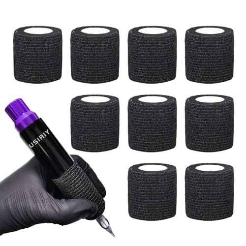 9pcs Tattoo Bandage Wrap - Usiriy 2" x 5 Yards Elastic Breathable Cohesive Bandage Wrap Rolls Tattoo-Machine Tattoo Grip Tapes Vet Wrap Athletic Tapes