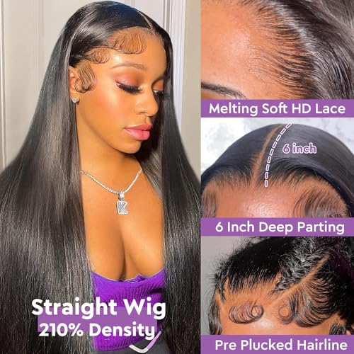 22Inch 13x6 Lace Front Wigs Human Hair 210 Density Straight HD Lace Front Wigs Human Hair Pre Plucked with Baby Hair Glueless Wig Virgin Hair Lace Front Wigs for Women (13X6 Straight Wig, 22Inch)