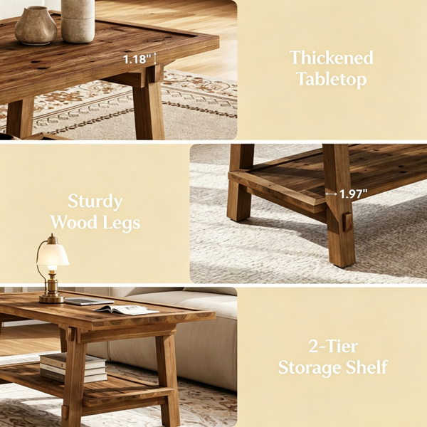Solid Wood End Table with 2-Tier Design - 47"