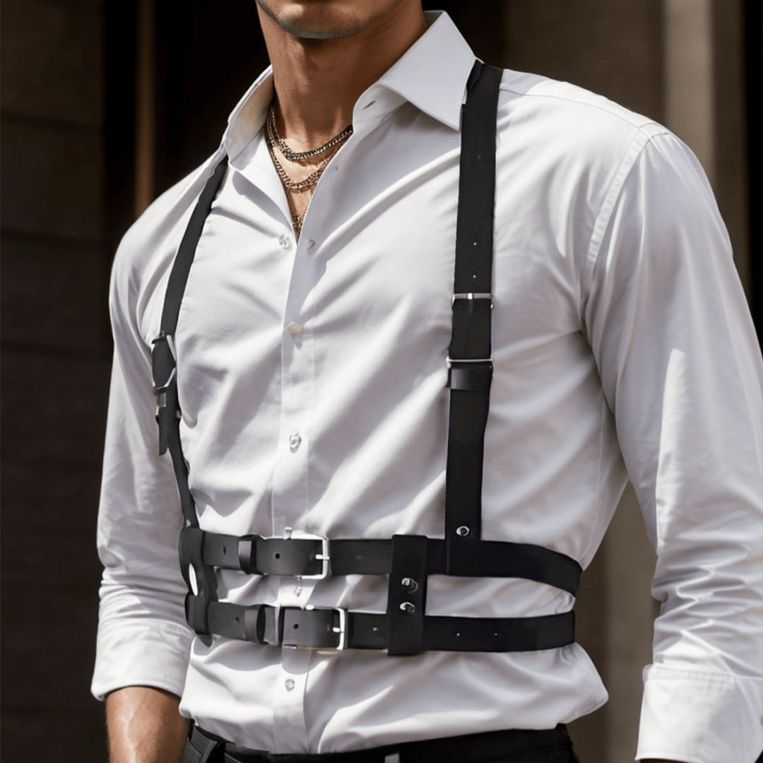 Men's Leather Suspender Chest Strap Belt for Adult Wellness - Adjustable
