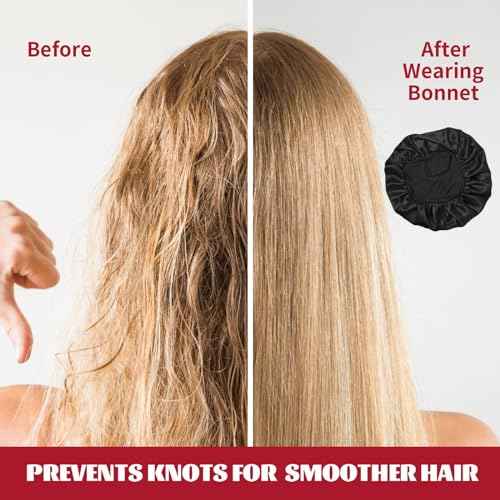 2Pcs Silk Bonnet for Sleeping, Satin Hair Bonnets, Soft Elastic Band Silk Sleep Cap, Hair Wrap for Women (Black Gold)