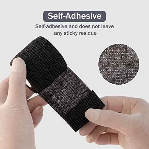 EZ Tattoo Grip Tape - 24PCS (1inch x 5 Yard) Black Self Adhesive Bandage for Wrist & Ankle Sprain Swelling, Disposable Roll Tattoo Grip Tube Tape for Tattoo Machine and Tattoo Supplies Pet Bandage