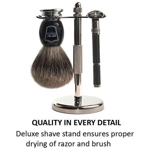 Parker 96R Men's Safety Razor Shave Set - Includes Parker Luxurious 3-Band Pure Badger Shave Brush, Deluxe Chrome Shave Stand & Parker 96R Butterfly Open Safety Razor