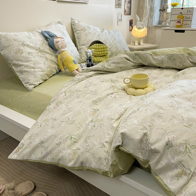 Summer Washable Cotton Bed Sheet Set - Four Piece Bedding for 150cm to 180cm Beds