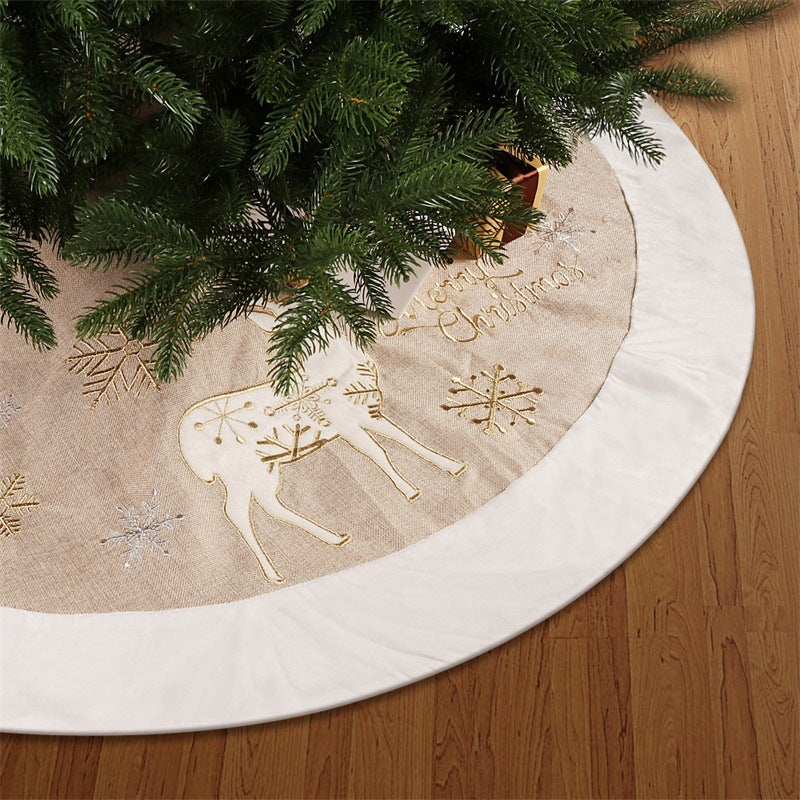 Gold and White Linen Christmas Tree Skirt - 48-Inch Holiday Decor