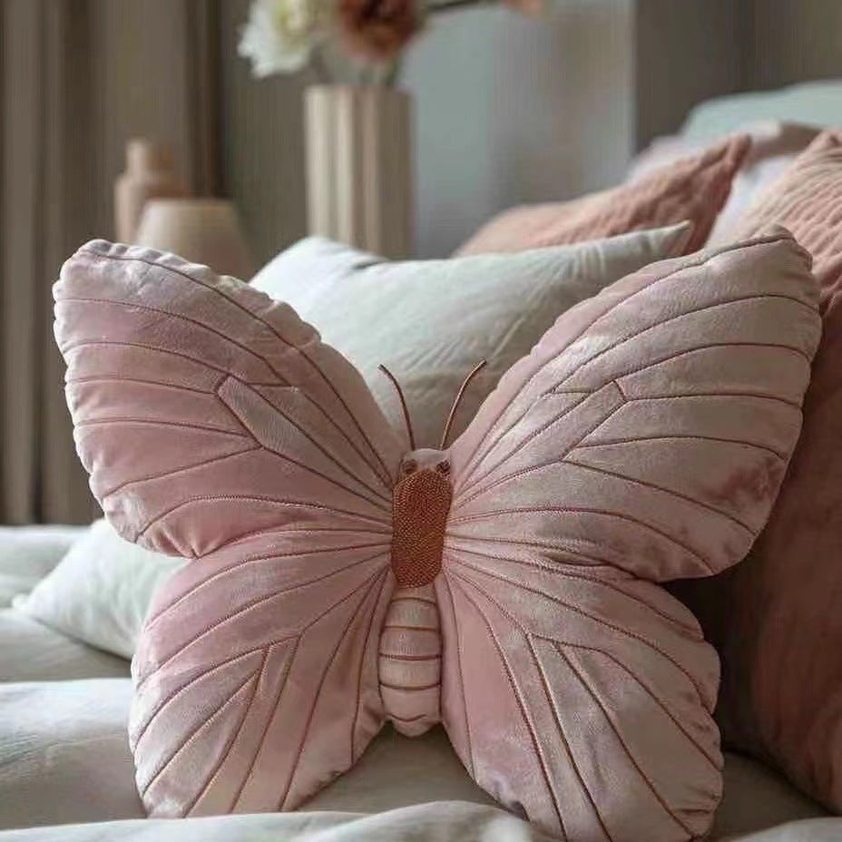 Cute Heart Butterfly Moth Pillow - Soft Bedside Cushion for Kids & Teens