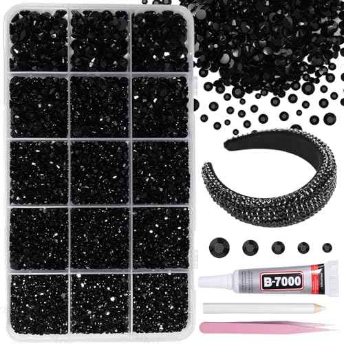 12000Pcs Black Color Rhinestones for Bedazzling, 2/3/4/5/6mm Mix Sizes Jelly Bedazzling Resin Gems, Black Gems Bedazzling, Flatback Resin Rhinestones for DIY Face Makeup Crafts Tumblers