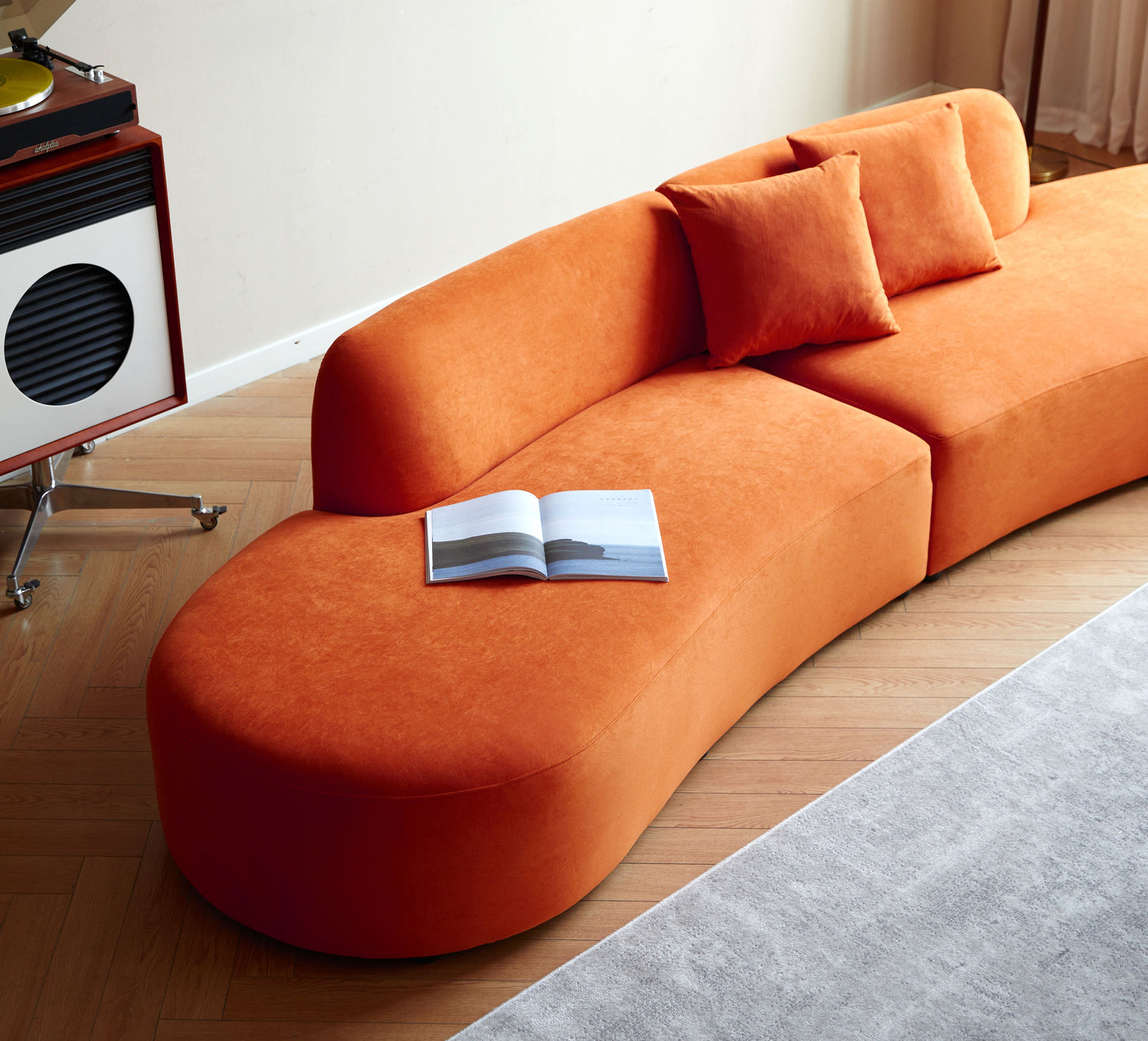 132 Curved Sofa With Throw Pillows, 6 Seater Luxury Velvet Couch Half
