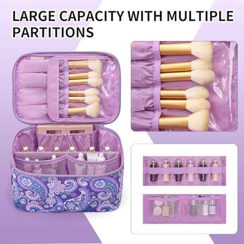 OCHEAL Makeup Bag - Portable Large Capacity Travel Cosmetic Case for Women with Handle and Divider Toiletry Organizer for Girls on the Go -Purple