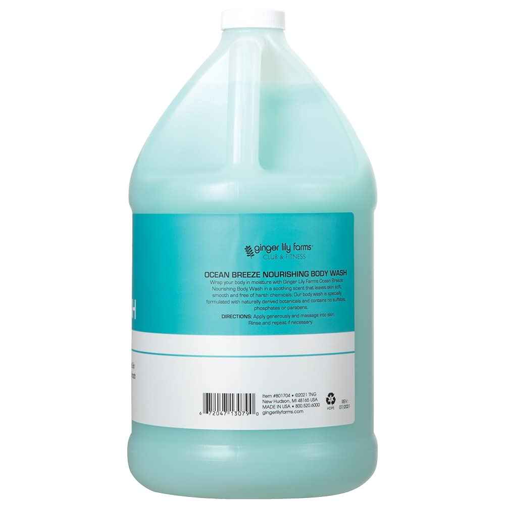 Ginger Lily Farms Club & Fitness Nourishing Body Wash, 100% Vegan & Cruelty-Free, Ocean Breeze Scent, 1 Gallon Refill (Pack of 4)