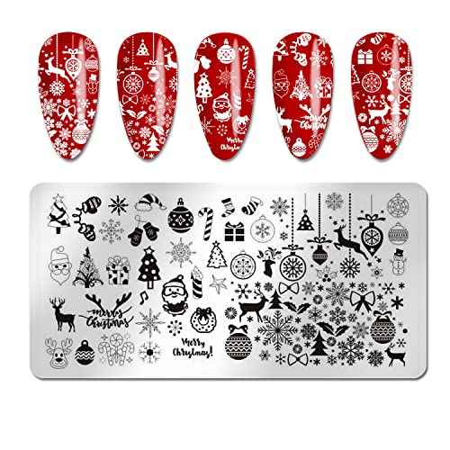JERCLITY 6pcs Christmas Nail Stamping Plate Christmas Nail Stamping Plates for Nails Santa Claus Snowflake Elk Image Stamper Kit