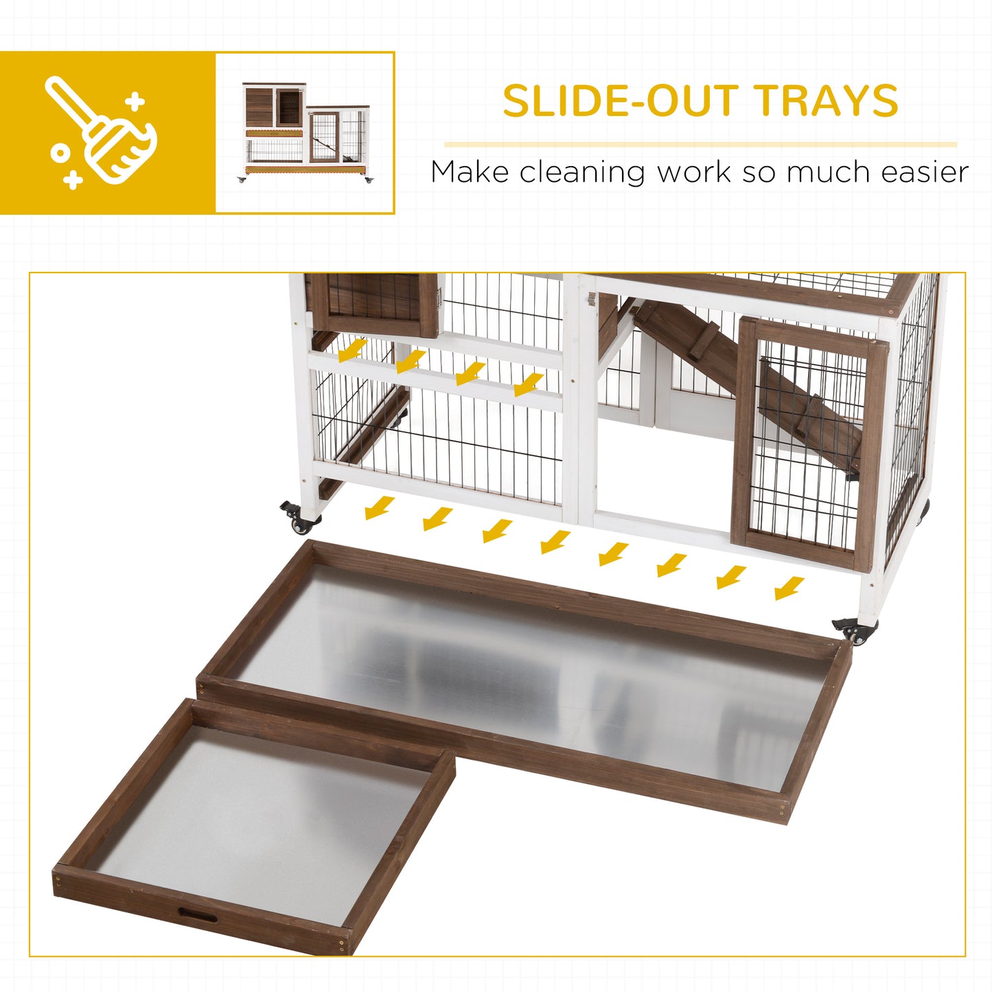 Wooden Rabbit Hutch with Enclosed Run, Wheels & Ramp - Small Animal Cage