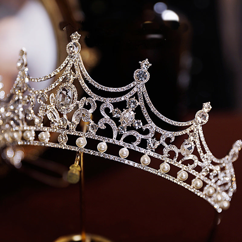 Rhinestone Bride Crown Headwear - Silver