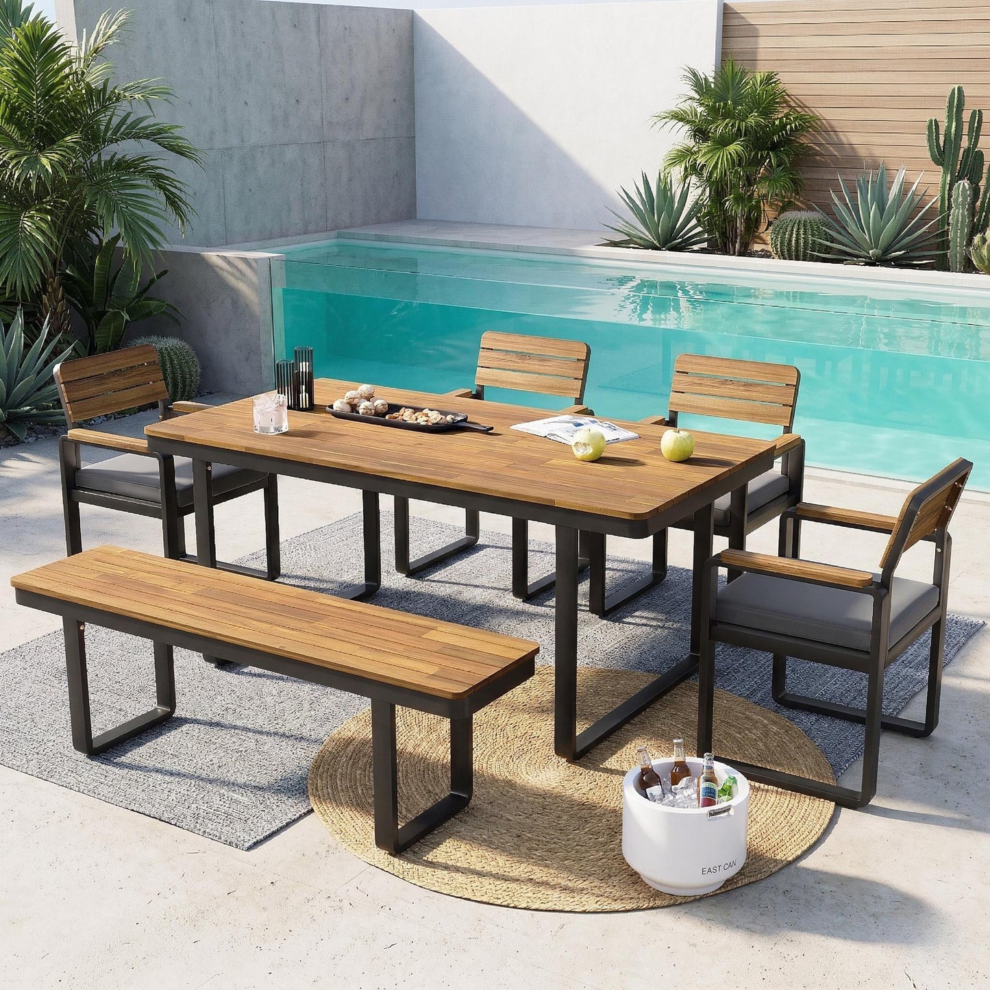 6-Piece Outdoor Dining Set, Acacia Wood, 1 Table With 4 Chairs &