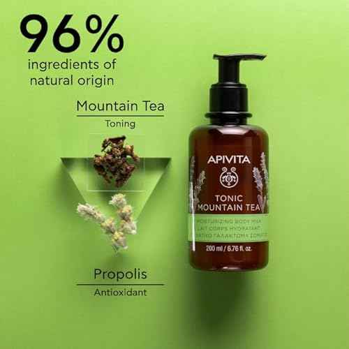 Apivita Tonic Mountain Tea Mousturizing Body Milk | Moisturizes, Softens Tones & Revitalizes with Mountain Tea & Propolis, 200 mL / 6.67 oz