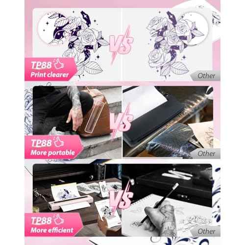 Zodzi Tattoo Stencil Printer, Stencil Printer for Tattooing with 10PCS Paper, Thermal Tattoo Printers Machine with Bluetooth, Tattooing Transfer Printers Compatible with Smartphone Tablet PC
