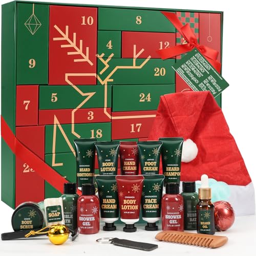 Advent Beauty Calendar for Adults 2025 Rinse & Robust Beard Care Kit Christmas Gifts for Men Skincare Beauty Advent Calendar for Men Christmas 24 Days Countdown Calendar Beard Care Grooming
