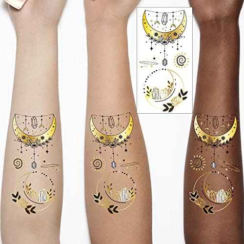 Glaryyears Metallic Gold Temporary Tattoo for Women Adults, 18-Pack Long-lasting Tiny Size Realistic Tattoos, Variety Pack Cute Floral Fake Tattoos, Makeup for Face Body Hand Arm Neck Party