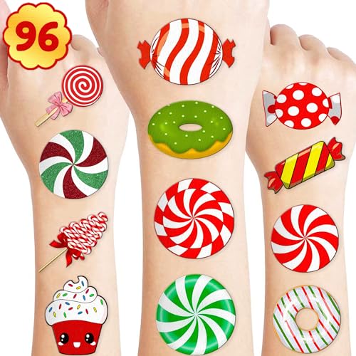 96 PCS Cute Candyland Candy Land Temporary Tattoos Theme First Birthday Party Decorations Favors Supplies Decor Kids Tattoo Stickers Gifts For Kids Boys Girls Prizes Carnival Christmas Xmas Hoiliday