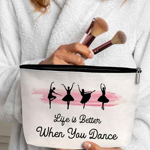 Ballerina Makeup Bag Zipper Pouch, Ballet Dancing Cosmetic Bag for Purse Travel Toiletry Bag, Dancer Gifts for Women Girls - A35