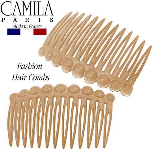 Camila Paris CP2892/2 French Hair Side Comb Small Rounded, Beige French Twist Hair Combs Decorative, Strong Hold Hair Clips for Women Bun Chignon Up-Do Styling Girls Hair Accessories, Made in France