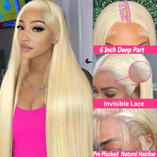 613 13x6 Lace Front Wig Human Hair 200% Density 22 Inch 613 HD Lace Frontal Wig with Baby Hair Straight Blonde Lace Front Wigs Pre Plucked