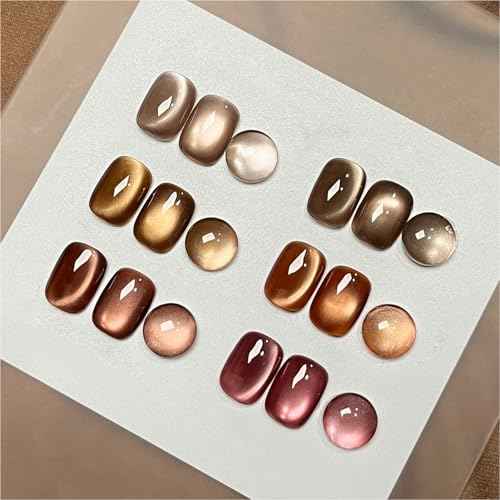 GAOY Jelly Brown Cat Eye Gel Nail Polish Set with Magnet for Glitter Holographic Cat Eye, Salon UV Gel Manicure and Nail Art DIY at Home, Sparkling Amber